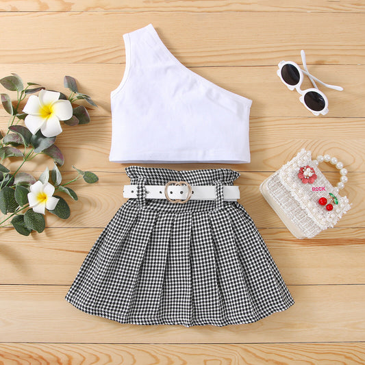 2 Pc Pleated Skirt Set With Belt
